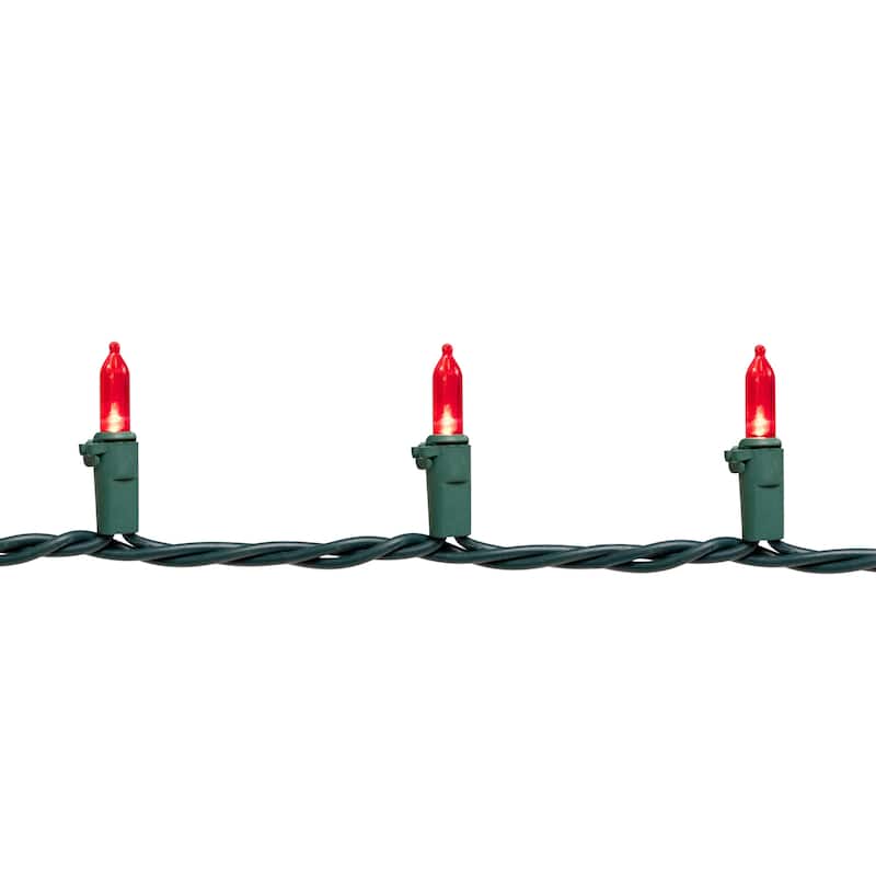 50 Red LED Mini Christmas Lights - 16.25 ft Green Wire