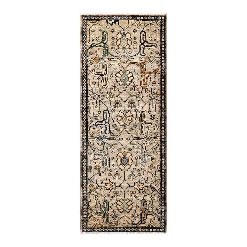 Hand Knotted Traditional Tribal Wool Orange Area Rug - 2' 0" x 6' 1"