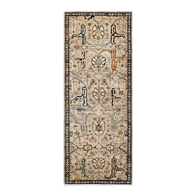 Hand Knotted Traditional Tribal Wool Orange Area Rug - 2' 0" x 6' 1"