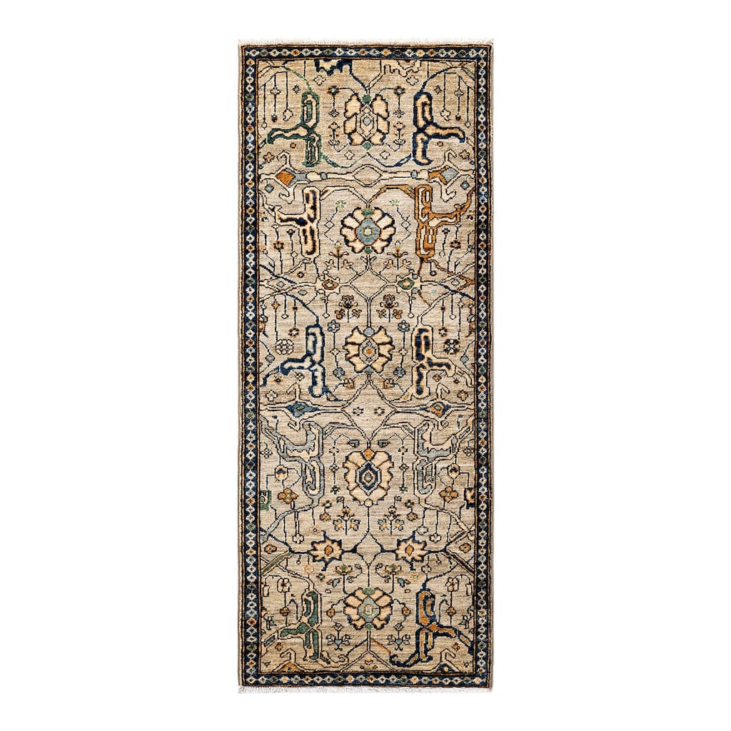 Hand Knotted Traditional Tribal Wool Orange Area Rug - 2' 0" x 6' 1"