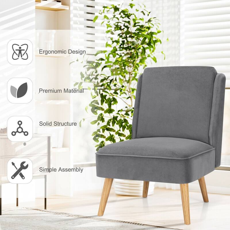 Velvet Accent Chair with Rubber Wood Legs for Living Room - 29.5" x 23.5" x 35" (L x W x H)