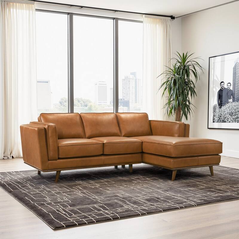 GDFStudio - Chase Genuine Leather 3-Seater 90.9" Right-Facing Sectional Sofa