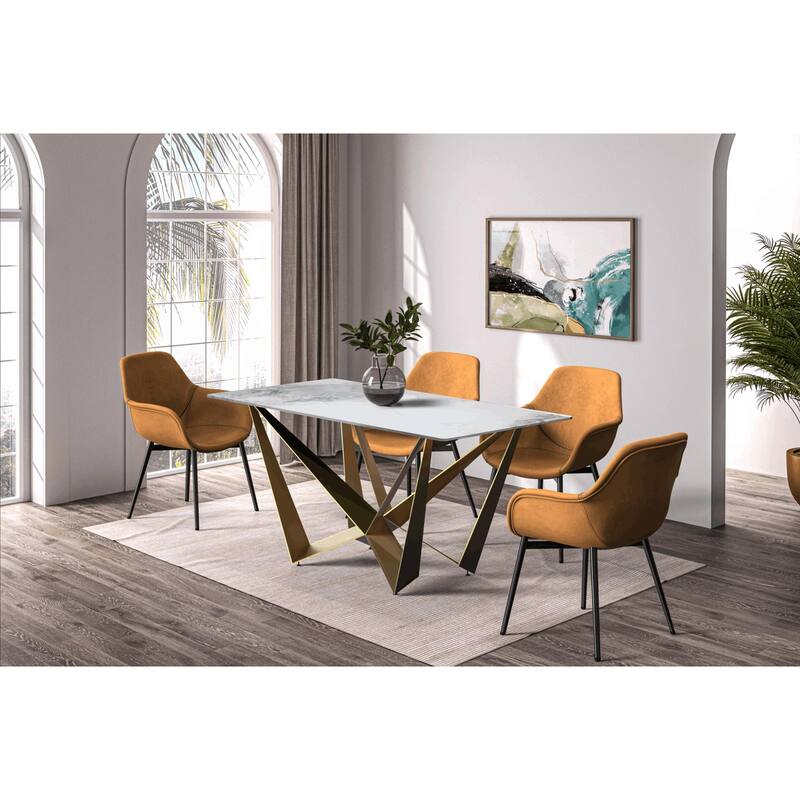 Nuvor Dining Table with Rectangular Top and Gold Steel Base
