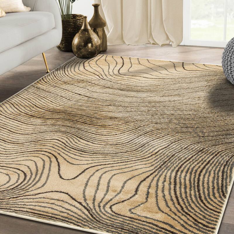 Superior Veer Modern Abstract Wood Grain Indoor Runner or Area Rug