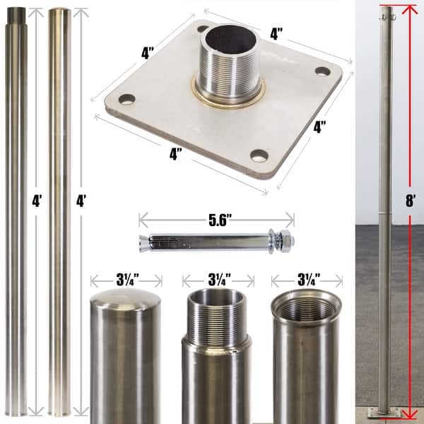 ColourTreeUSA Stainless Steel Pole with Base Plate and Kit for Sun