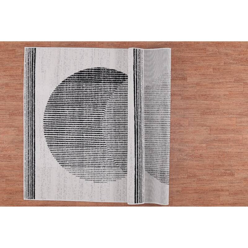 Dream Collection Abstract Circles Black and Grey Rug