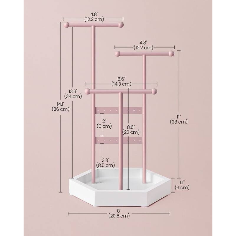 Metal Frame Jewelry Display Stand Holder with Hexagonal Base - 7"D x 8"W x 14.1"H