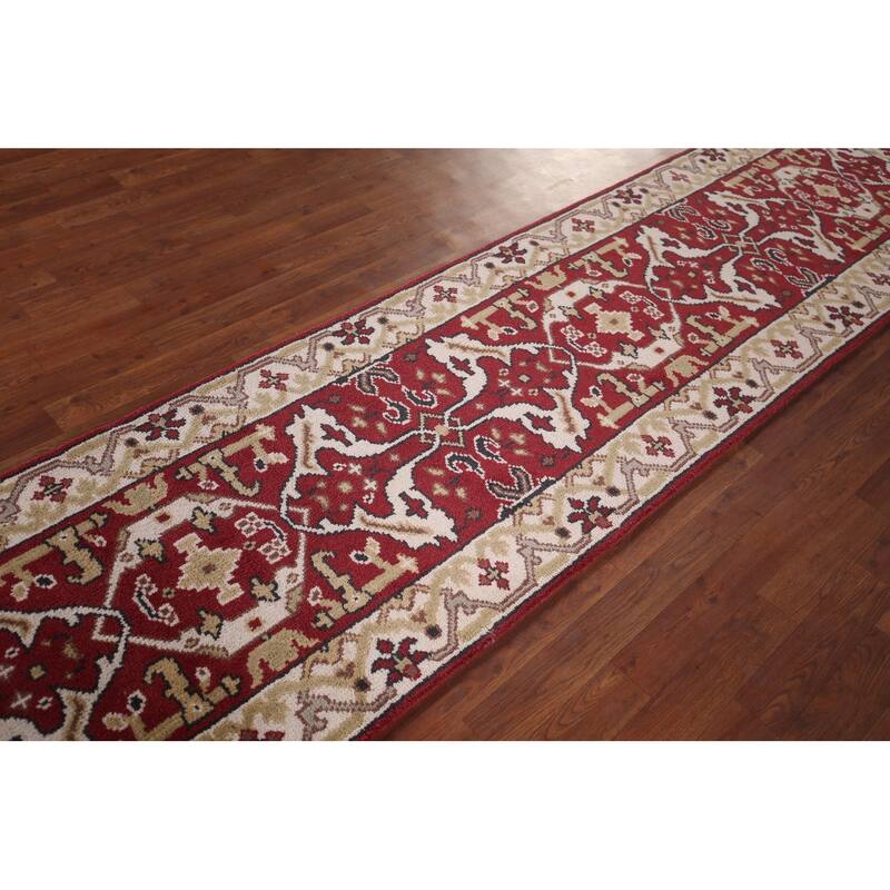 Red & Ivory Oushak Runner Rug Handmade Transitional Wool Carpet - 2'7"x 10'0"