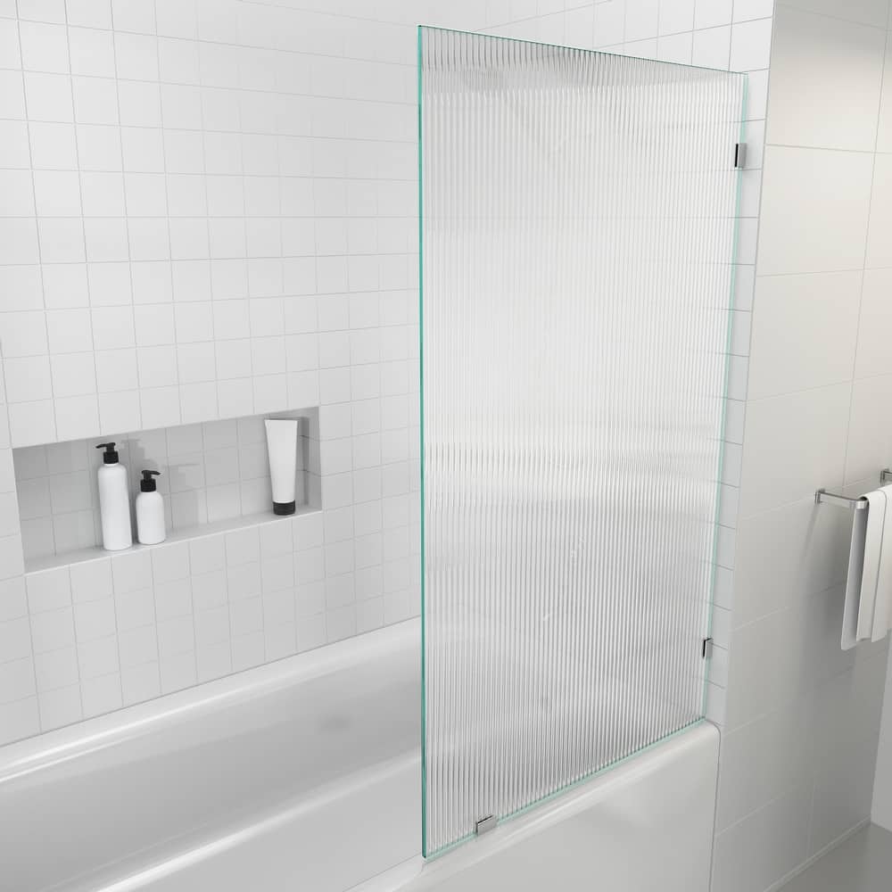 Glass Warehouse 58.25" x 34" Frameless Shower Door - Single Fixed Bath Panel Fluted Frosted