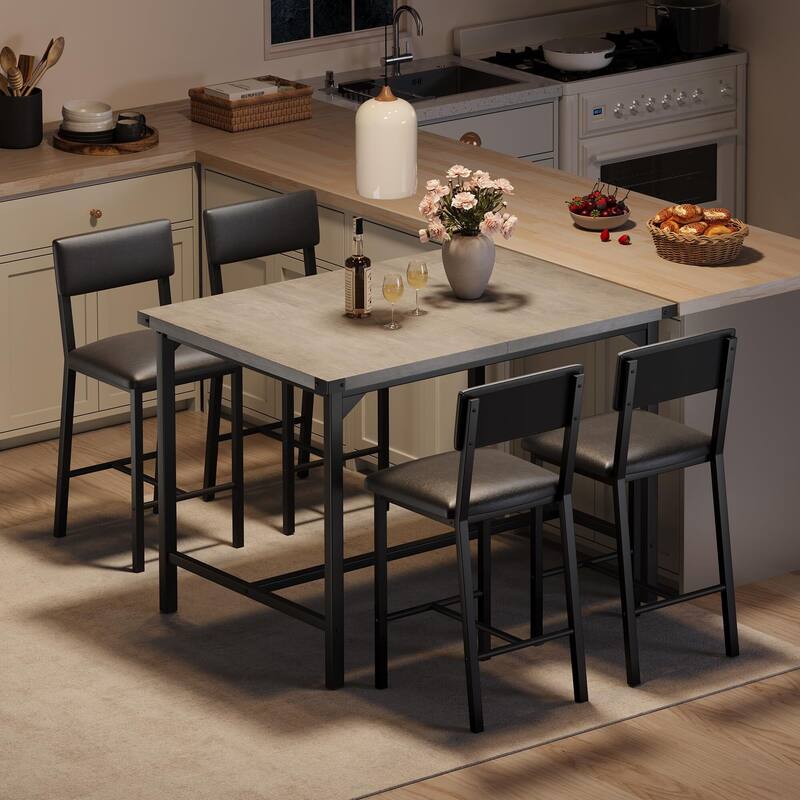 Dining Table Set for 4 w/Footrest & Corner Protector, 5-Piece Kitchen Table Set