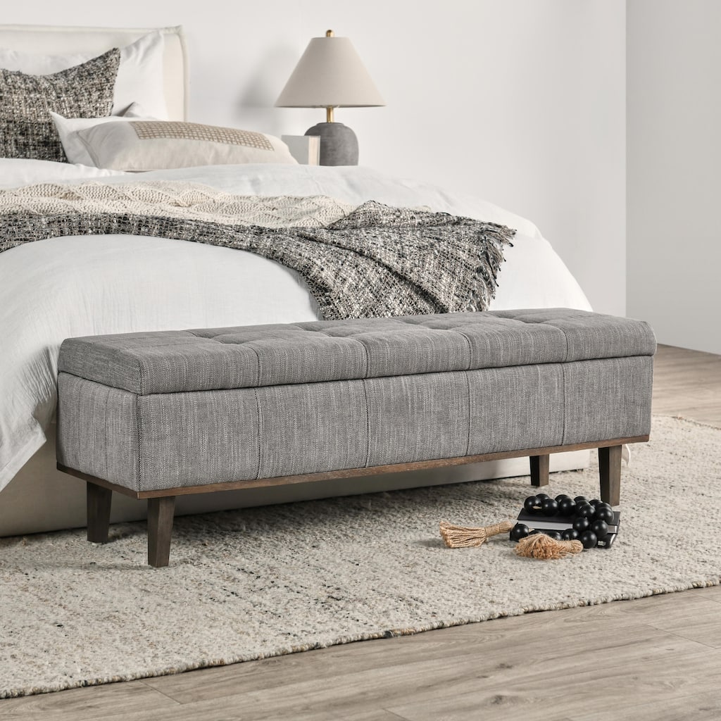 Louise Tufted Storage Bench, Gray 54" By Kosas Home
