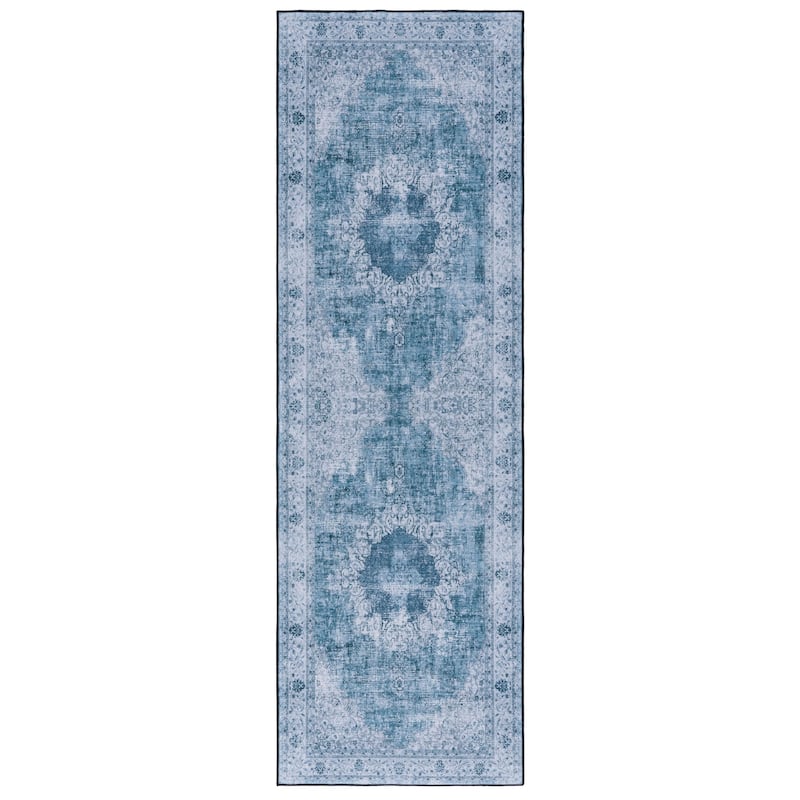 SAFAVIEH Tucson Machine Washable Slip Resistant Genny Oriental Distressed - 2' 6" x 8' - Green/Grey - Runner