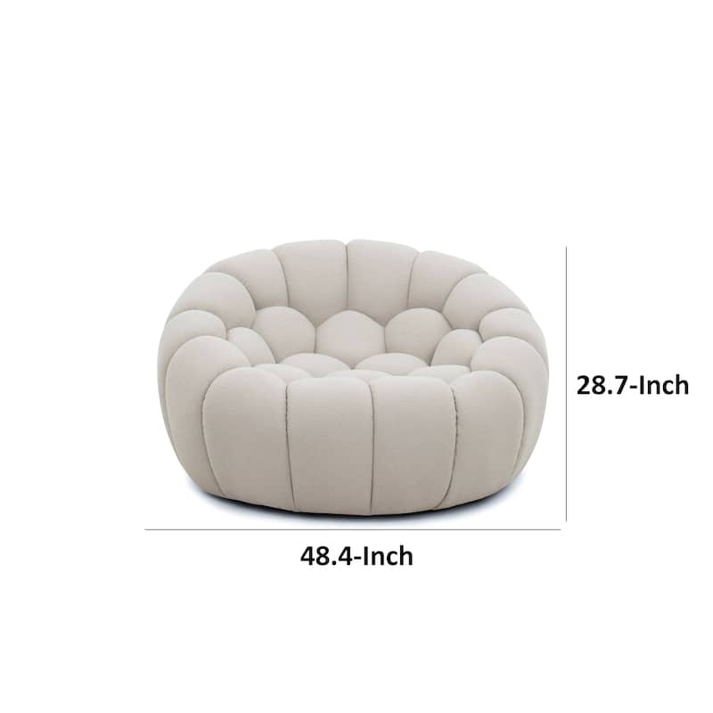 Reno Ola 48 Inch Accent Chair, Tufted Cloud Seat, Beige Fabric, Wood Frame