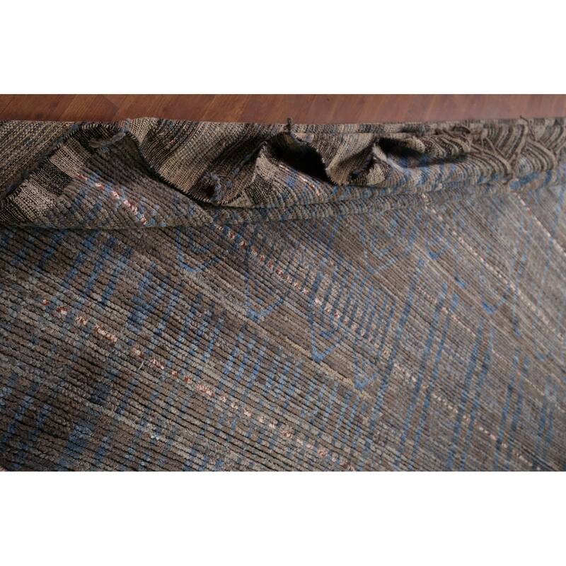 All-Over Striped Moroccan Oriental Area Rug Hand-Knotted Wool Carpet - 9'0"x 12'9"