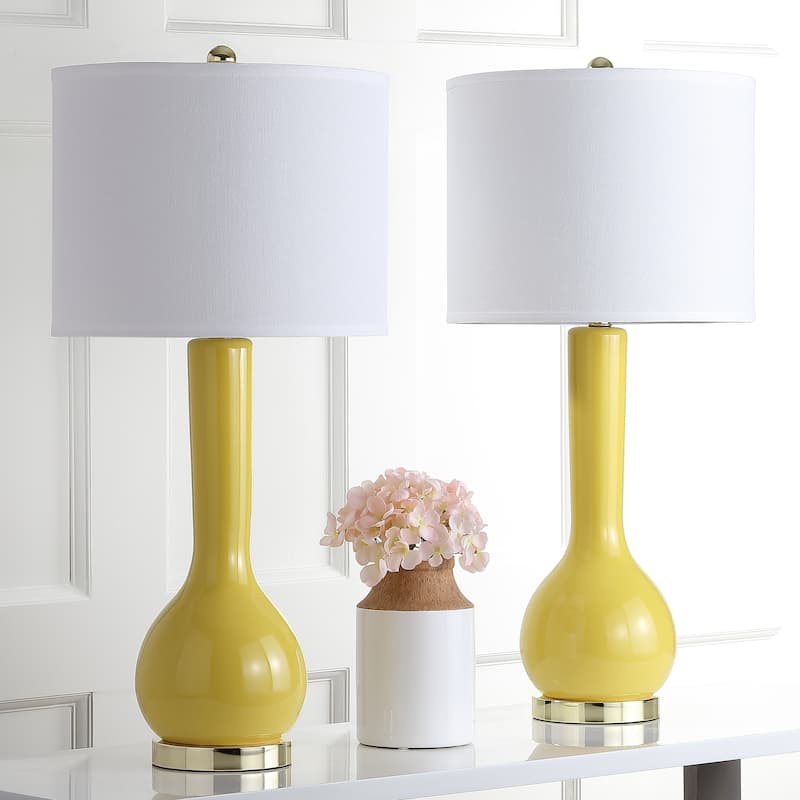 SAFAVIEH Lighting Brigid 31-inch Long Neck Ceramic White Table Lamp (Set of 2) - 14"x14"x30.5" - 14Wx14Dx31H