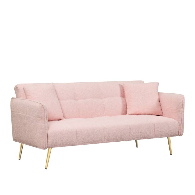 70" Modern Pullout Sofa Bed with Foldable Armrests, Two Throw Pillows