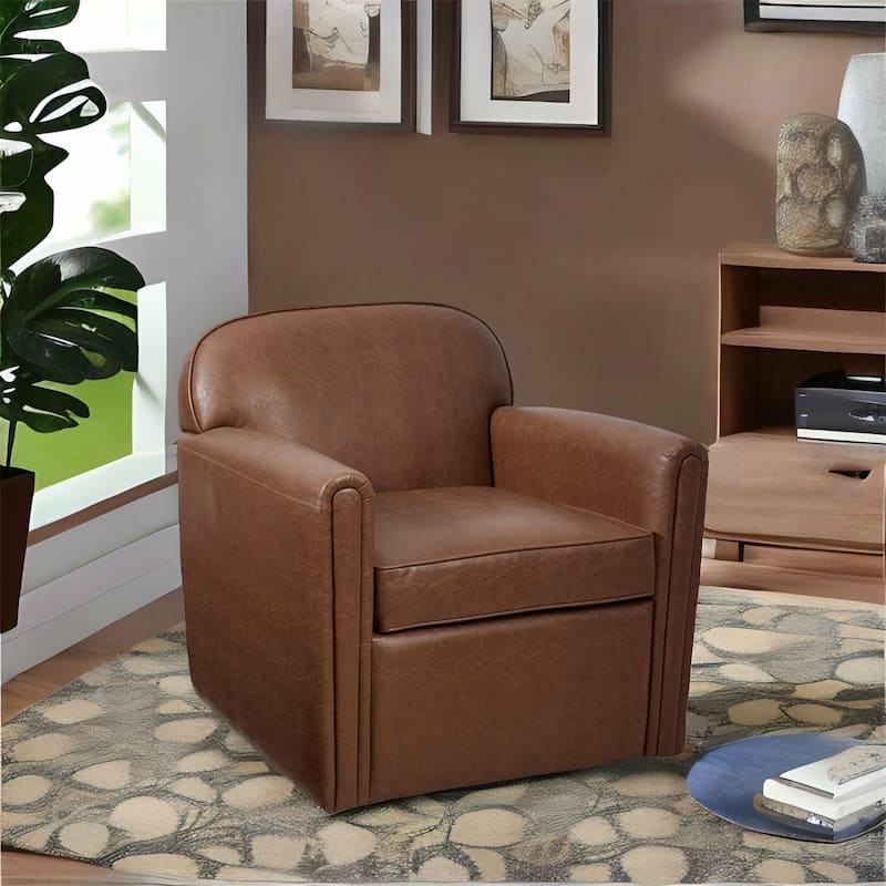Brown Faux Leather 360 Degree Swivel Arm Chair - Brown