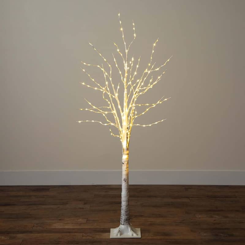 5ft. Pre-Lit Artificial White Birch Tree with 240 Warm White LED Lights - Bright Seasonal Holiday X-Mas Display
