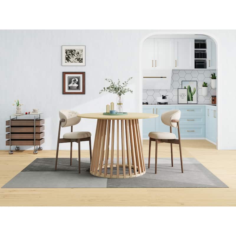 Roomfitters Round Dining Table, Modern Black Pedestal Base, Small Kitchen or Dining Room Table for 2-4 People - Oak