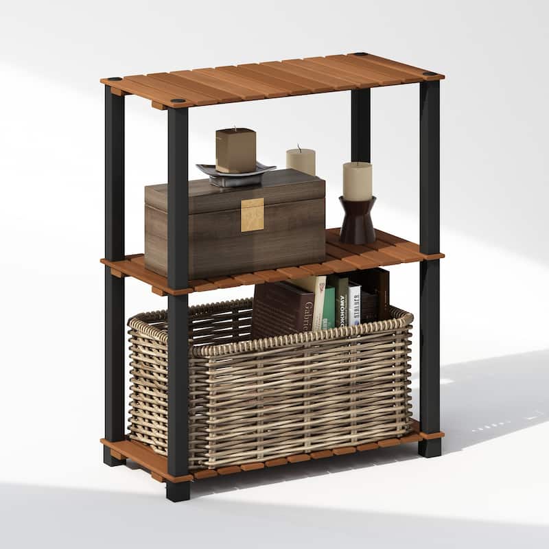 3 Tiers Wood Household Shelving Unit in Natural/Black (23.6 in. W x 29.5 in. H x 11.8 in. D) - 23.6
