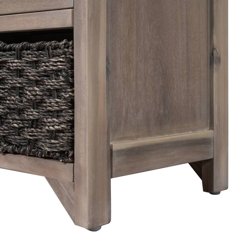 Storage Bench with Removable Basket and 2 Drawers, Fully Assembled Shoe Bench with Removable Cushion