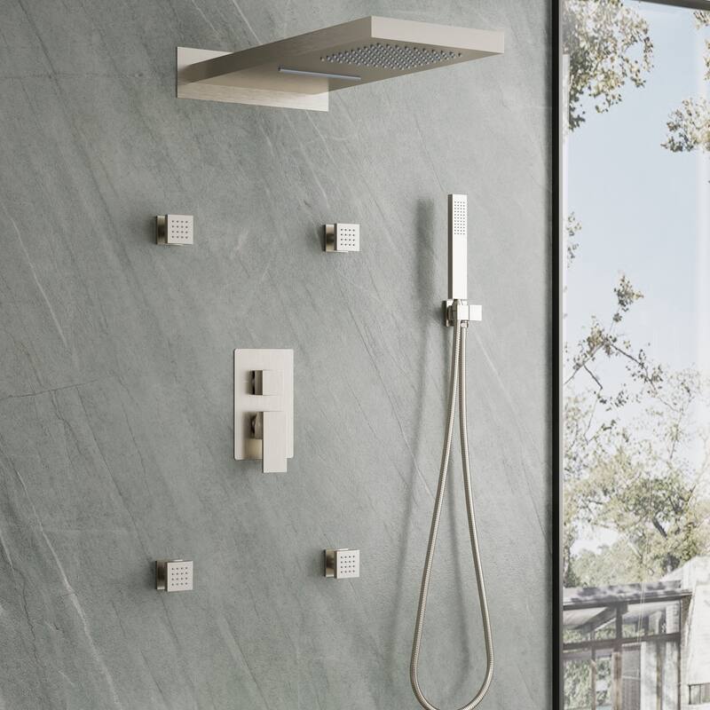3-Function Shower System With 22" Rectangle Shower Head,Body Jets And Hand Shower(Valve Included)