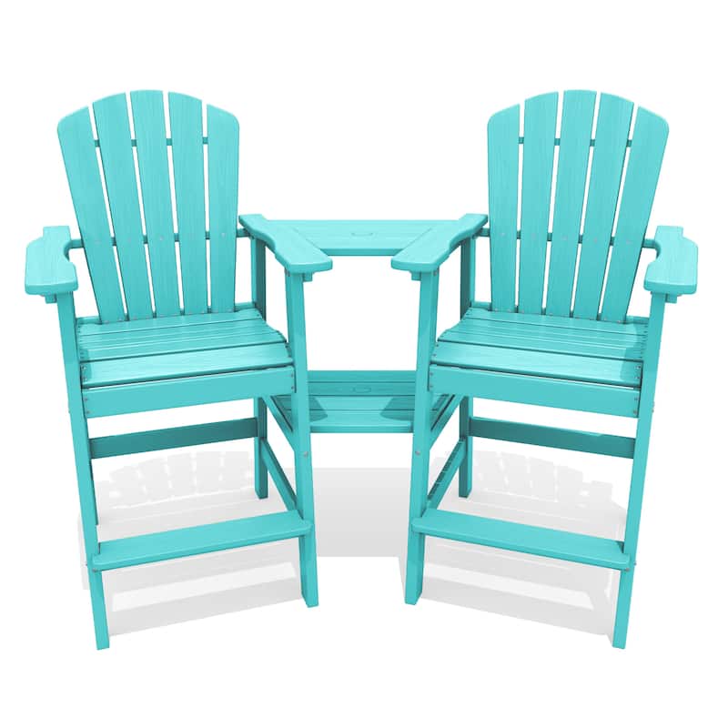 Outdoor Tall Adirondack Chair Set of 2 with Connecting Tray - Tiffany Blue