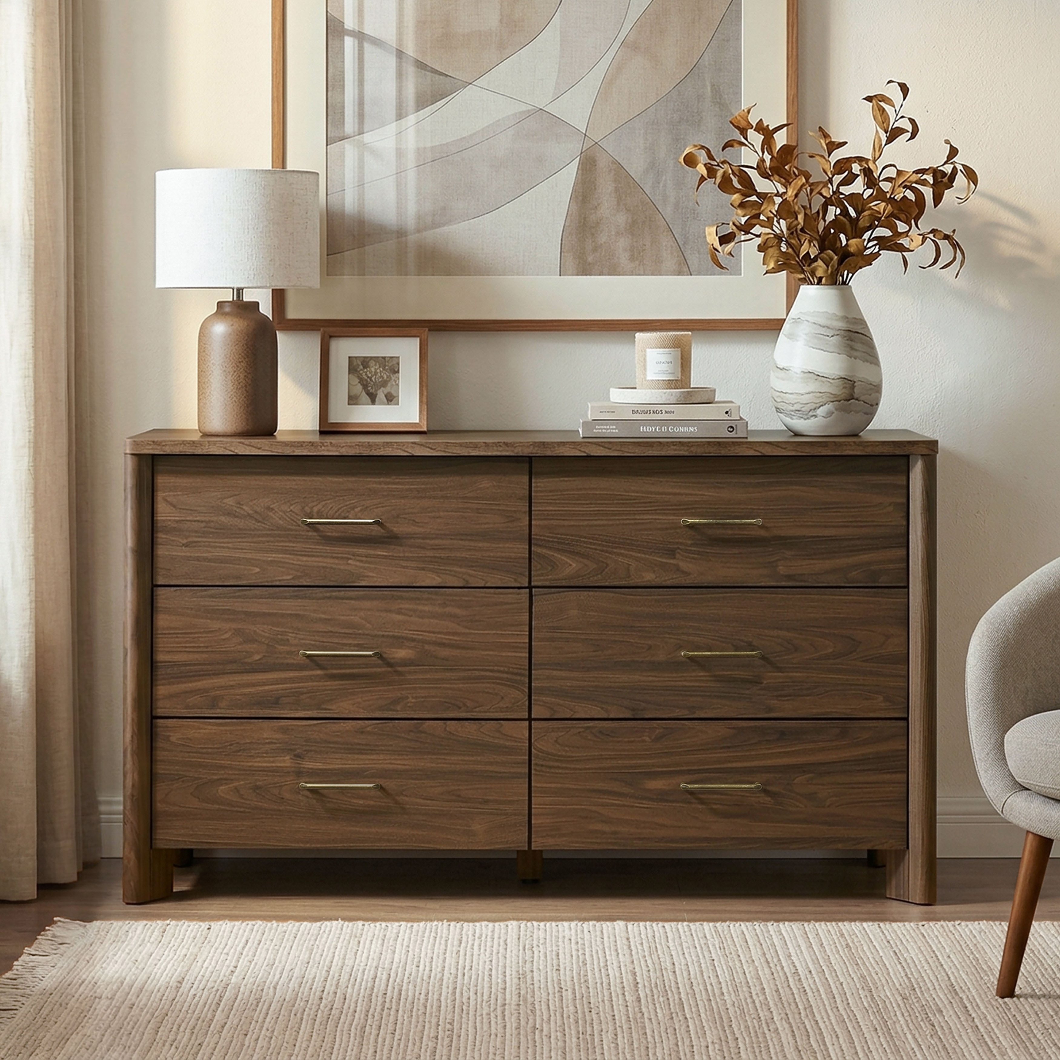 Furniture of America Elira Mid-Century Modern Walnut Wood 6-Drawer Dresser