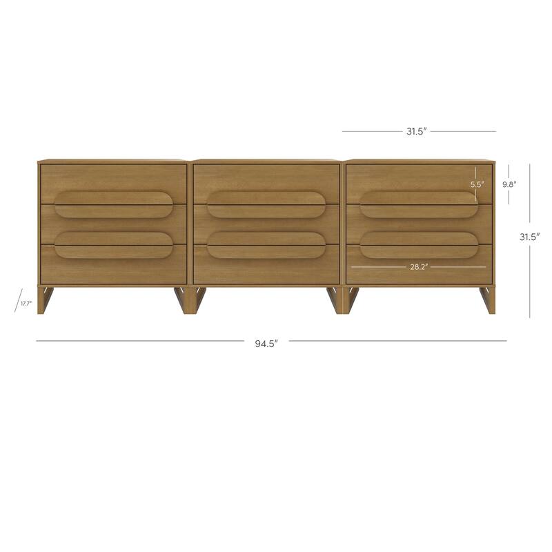 Novi Organic Modern 3 Drawer Wood Dresser for Bedroom with Integrated Handles