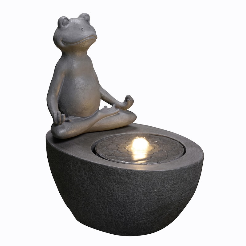 LED Lighted Meditating Frog Outdoor Garden Water Fountain - 19.25"