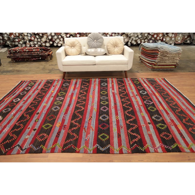 Hand Woven Oriental 100% Wool Carpet Southwestern Tribal Multi-Colored Kilim Area Rug - 10' 8'' X 7' 5''