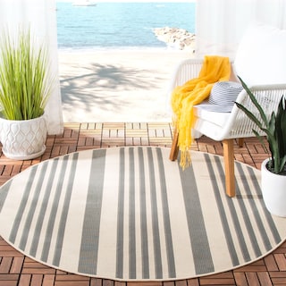 SAFAVIEH Courtyard Charmaine Indoor/ Outdoor Waterproof Area Rug - Grey/Bone [6'7" Round] - 6'7" Round