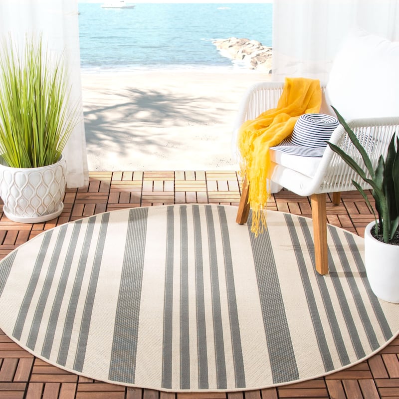 SAFAVIEH Courtyard Charmaine Indoor/ Outdoor Waterproof Area Rug - Grey/Bone - 6'7" Round