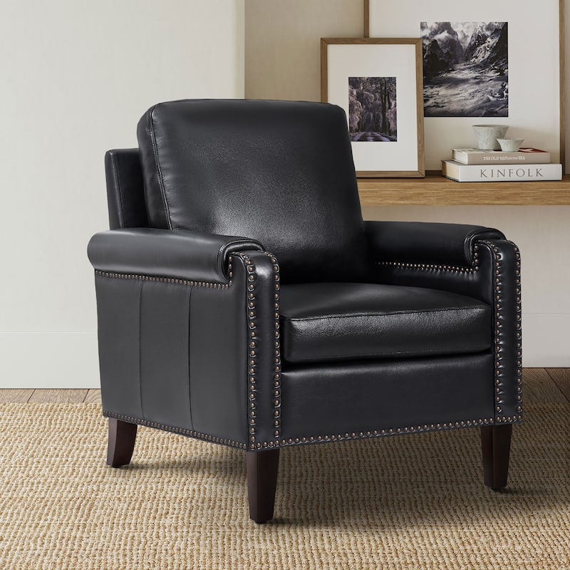 Kunz Transitional Genuine Leather Armchair with Removable Cushion and Nailhead Trims by HULALA HOME