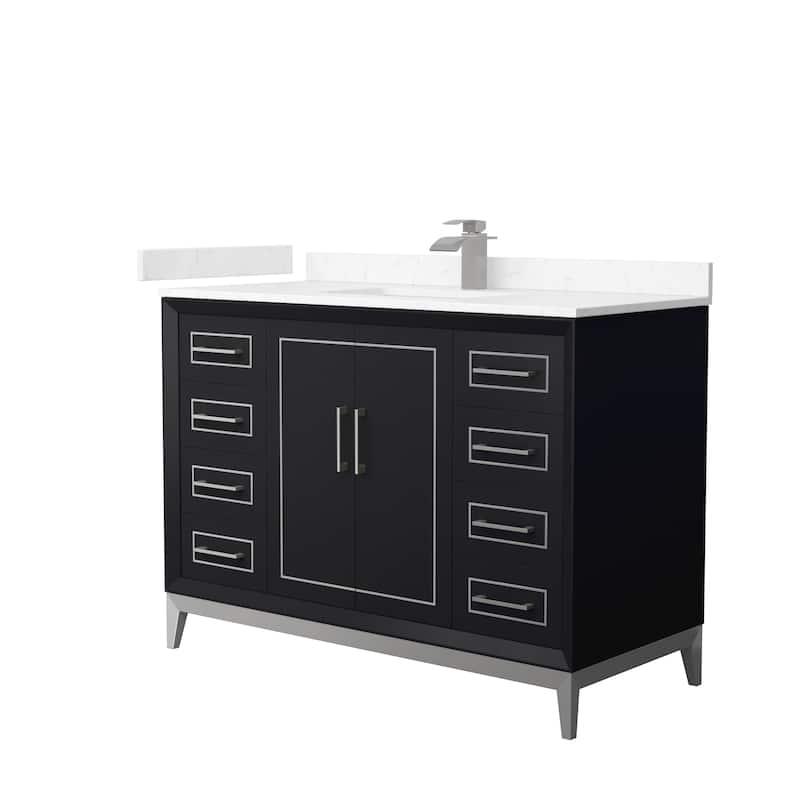 Marlena 48-Inch Single Vanity Set, Cultured Marble Top - Black, Nickel Trim, Carrara Cultured Marble Top