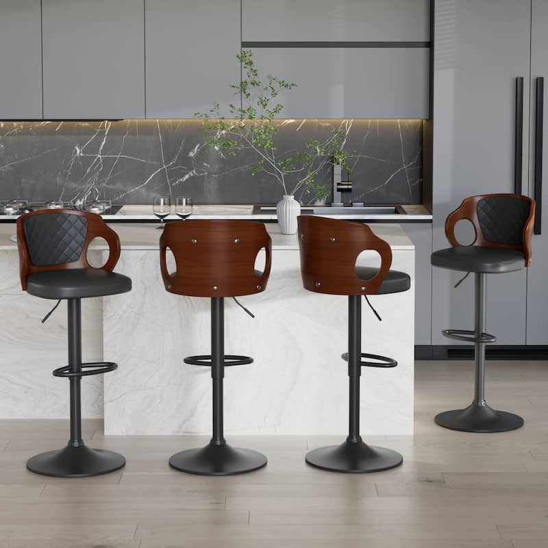 Swivel Bar Stools Set Kitchen Island Counter Height Bar Chairs Faux Leather Upholstered Armless Counter Stools