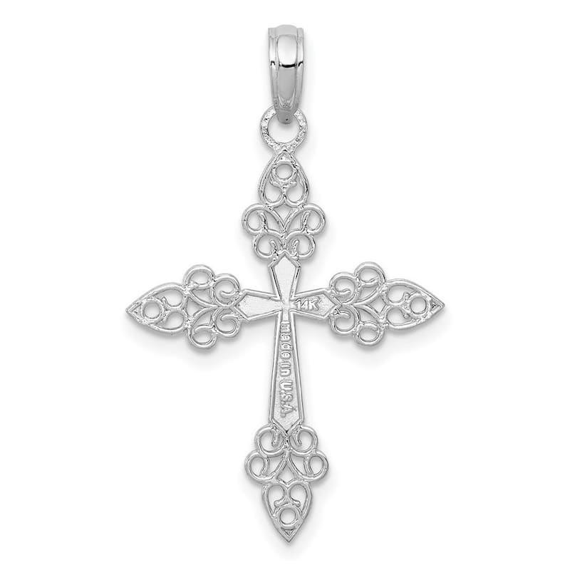 Curata 14k White Gold Solid Filigree Beaded Tip Cross Necklace 19mm x 24.9mm
