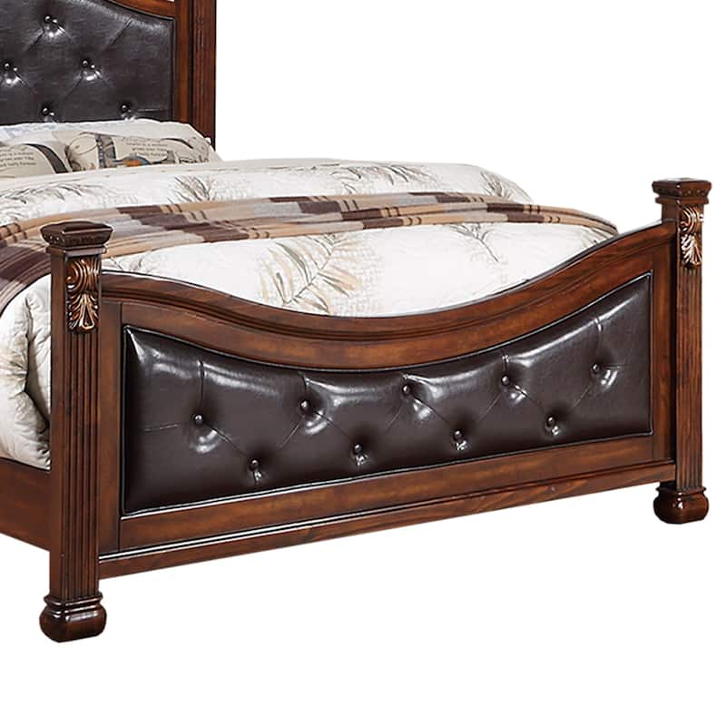 Bed with Crafted Upholstered Headboard in Dark Cherry