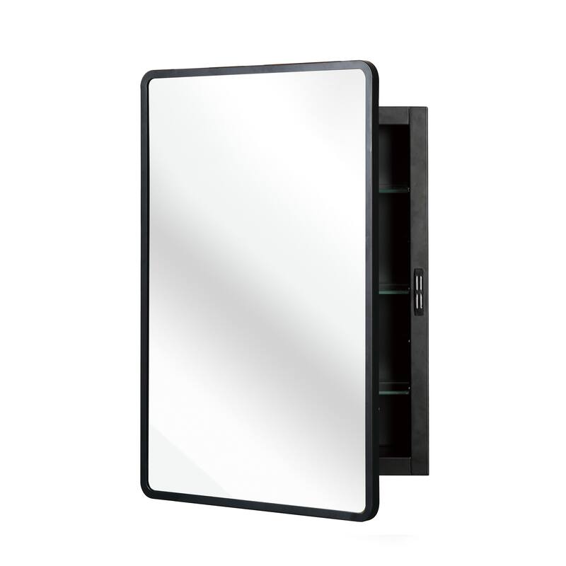 Black Medicine Cabinet Metal Framed Wall mount or Recessed Mirror Cabinet