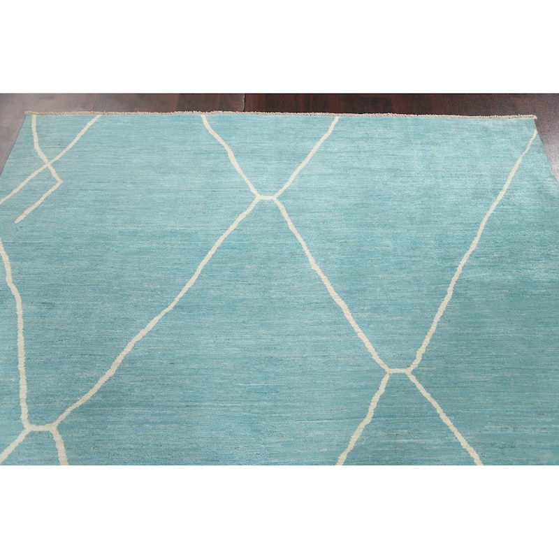 Turquoise Moroccan Vegetable Dye Oriental Wool Area Rug Hand-knotted - 6'4" x 9'8"