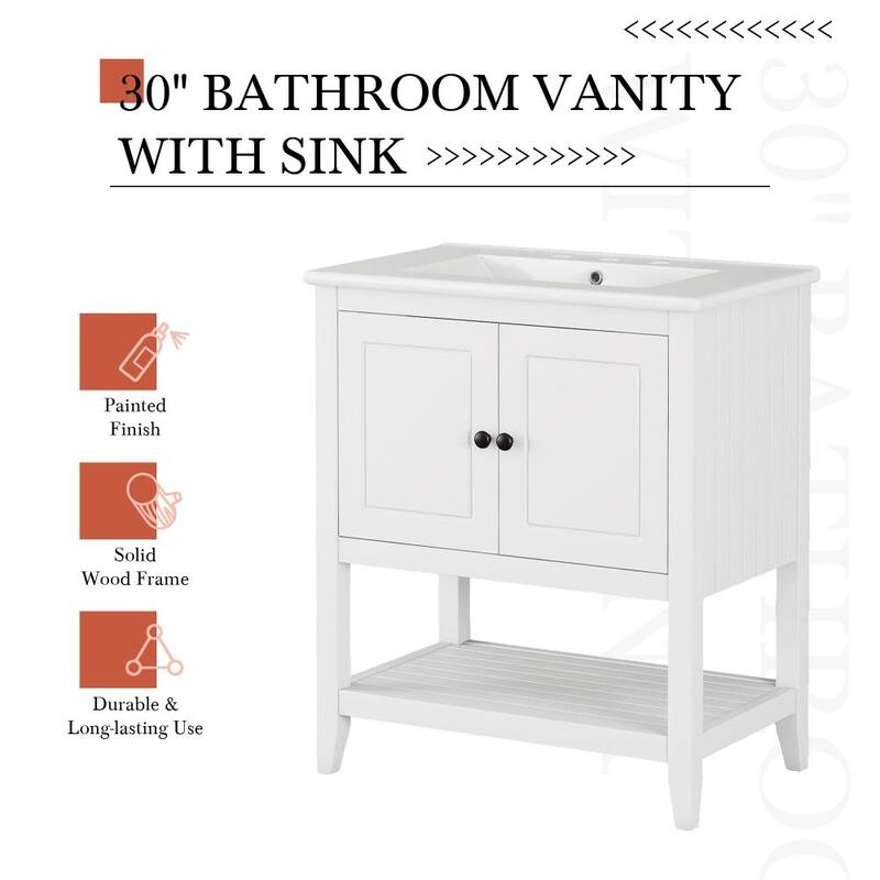 30" White Modern Sleek Bathroom Vanity