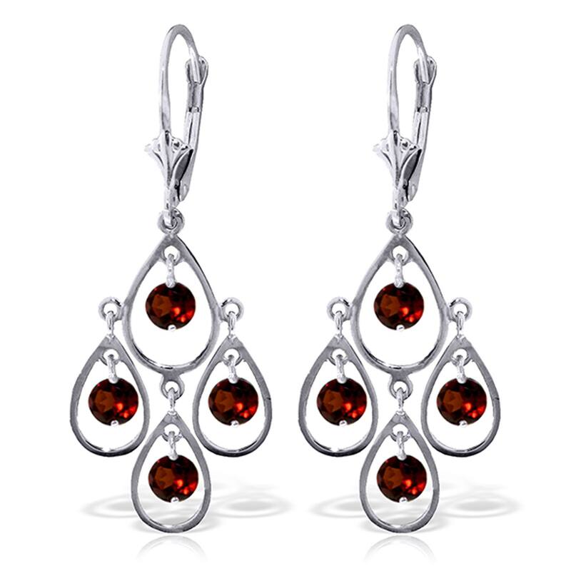 2.4 Carat 14K Solid Gold Garnet Drop Gemstone Chandelier Earrings - White