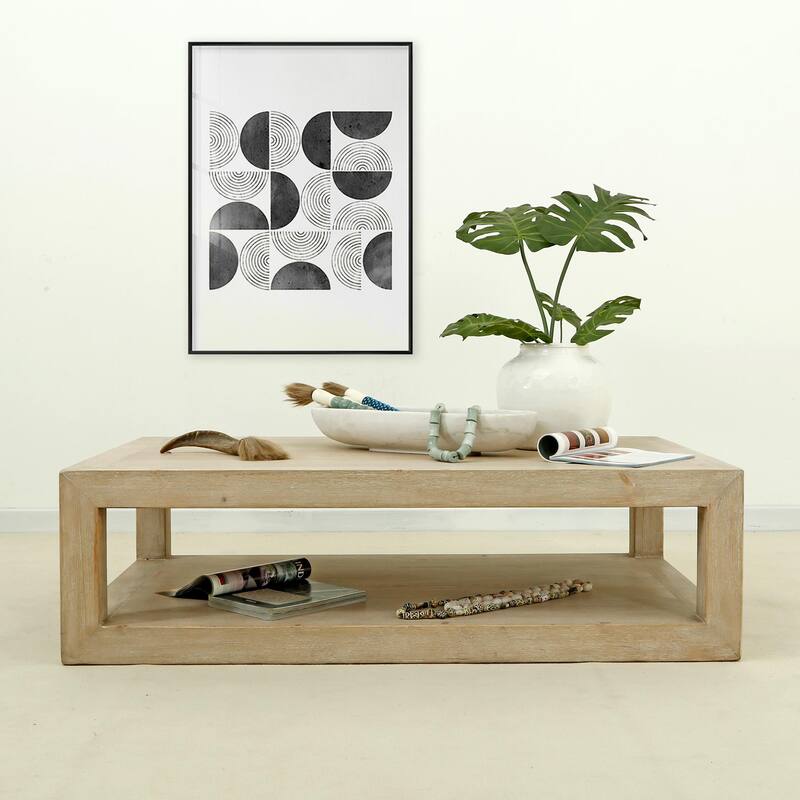 Artissance Peking Grand Framed Coffee Table, 55Inch Long, White Wash