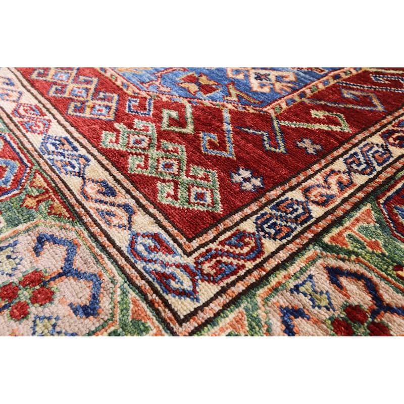 Golden Nile Red Super Kazak Handmade Wool Rug - 3' 11" X 6' 2"