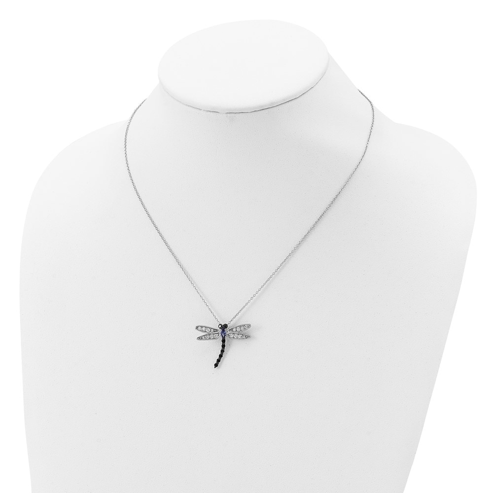 Jewelry Necklaces Necklace with Pendants Cheryl M Sterling Silver White Black and Blue CZ Dragonfly Necklace 