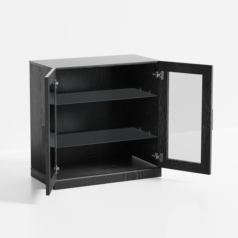 Wood Bookshelf Storage Cabinet with 2 Glass Door and Adjustable Shelf for Kitchen Bedroom Entryway Living Room Dinning Room