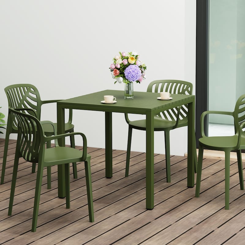 Frond and Form 31.5 Inch Outdoor Square Dining Table with Metal Frame
