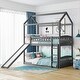 preview thumbnail 10 of 23, Modern Roof Design Twin over Twin Solid Pine Wood Bunk Bed with Full Length Guardrail, Side Ladder and Slide Grey
