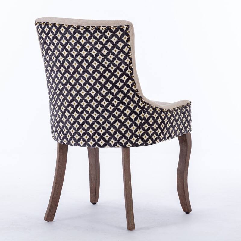 2 Piece Fabric Solid Wood Thickened Dining Chair with High Backrest, Rivet Trim for Restaurant Kitchen Dresser Living Room