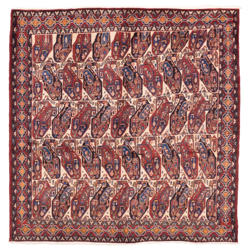 ECARPETGALLERY Hand-knotted Melis Vintage Cream, Red Wool Rug - 7'1 x 7'1